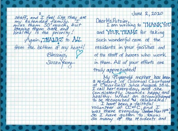 Family Letter Thank You from S Young, Clearfield PA