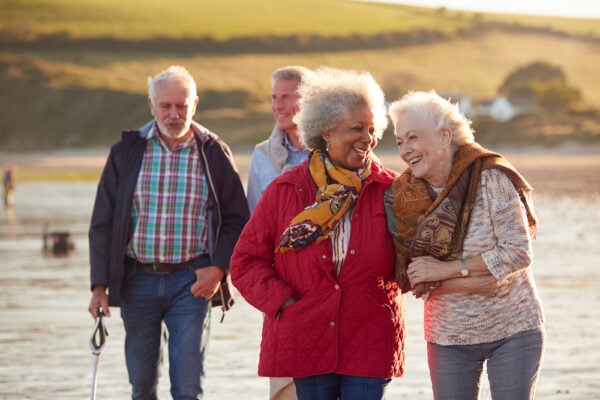 Senior friends on a walk outdoors