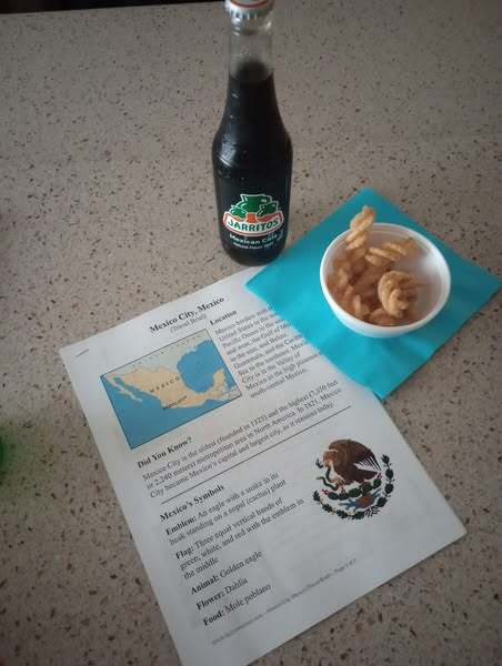 Travel brochure and wine and snacks