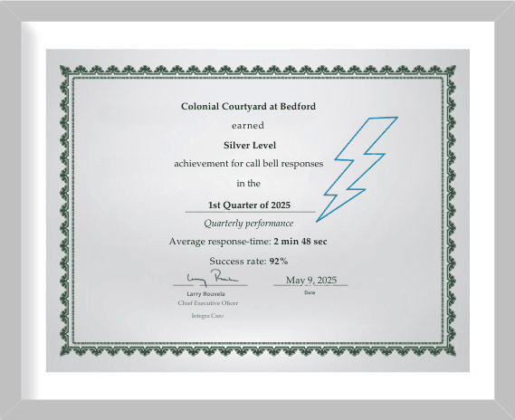 Colonial Courtyard at Bedford - Silver Call Bell - New Background - Palatino