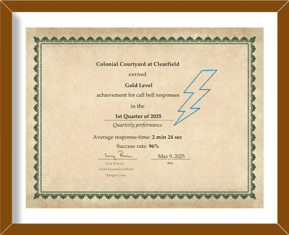 Colonial Courtyard at Clearfield - Gold Call Bell - New Background - Palatino