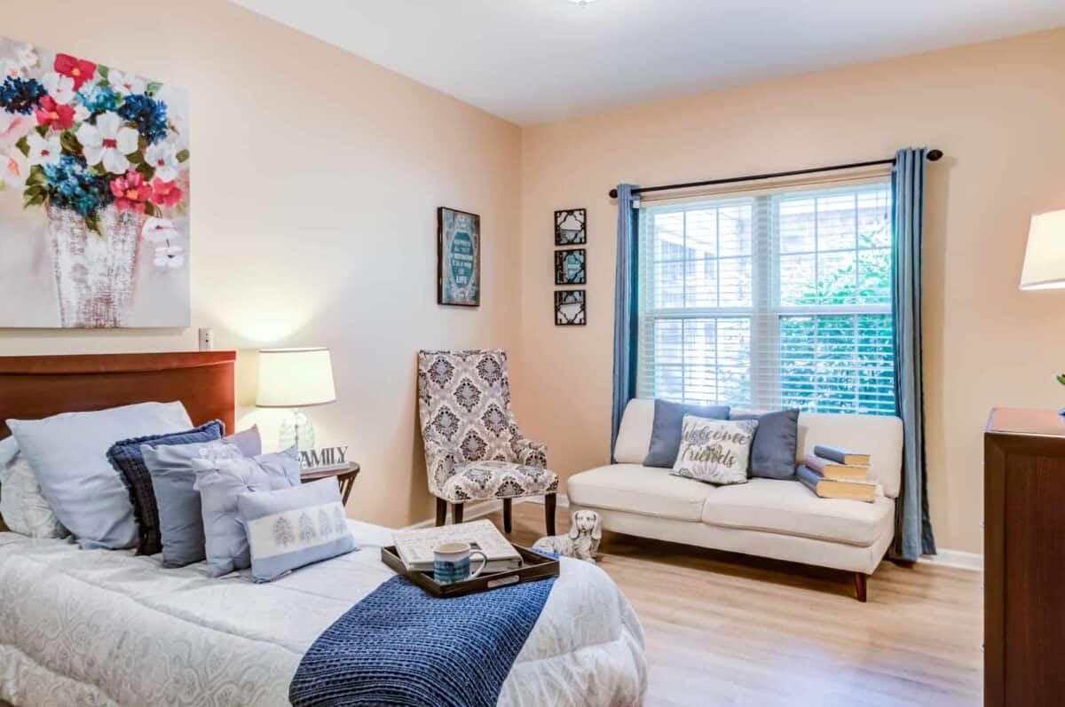 Magnolias of Lancaster model room apartment bedroom