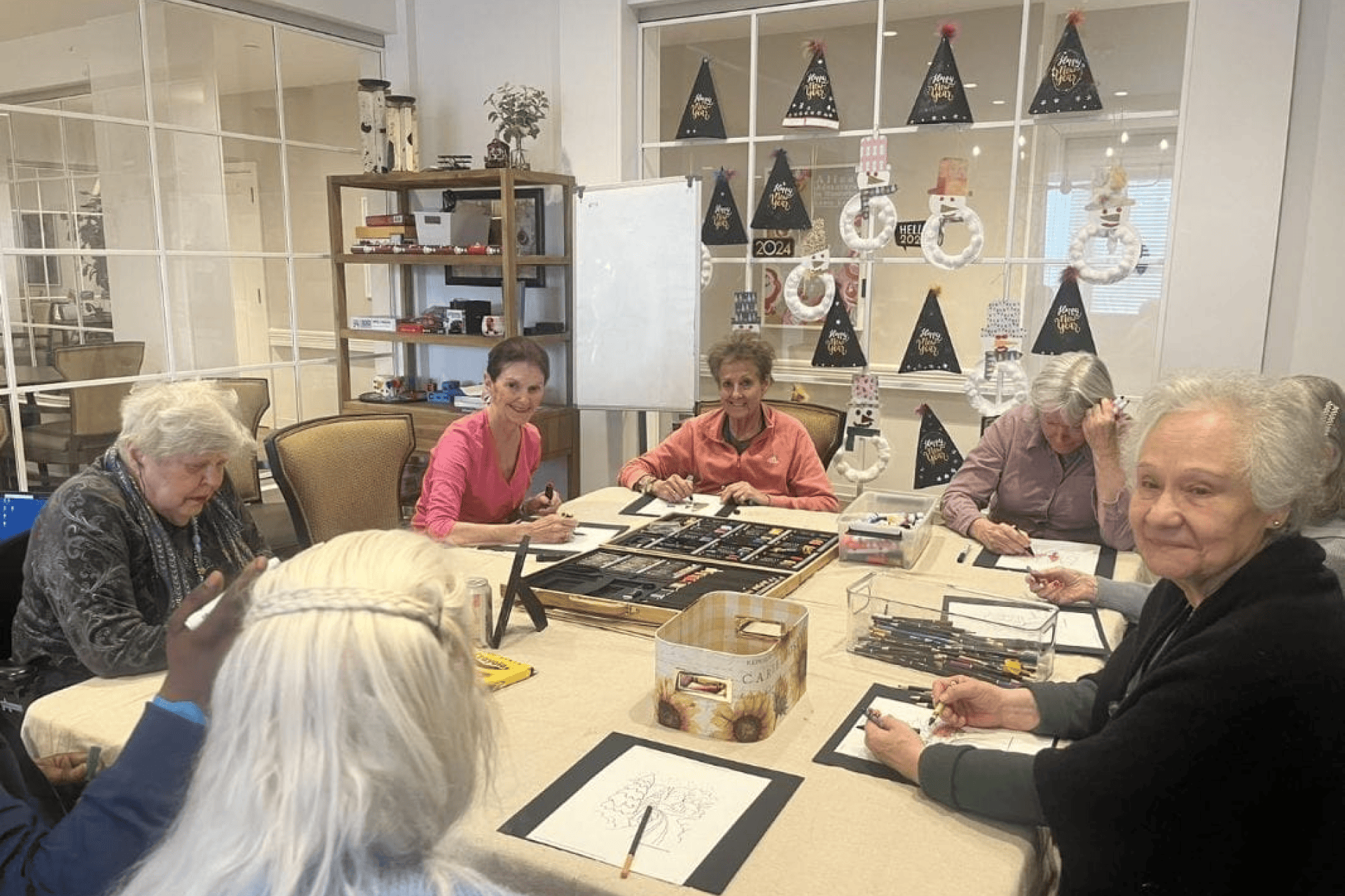 female residents doing crafts