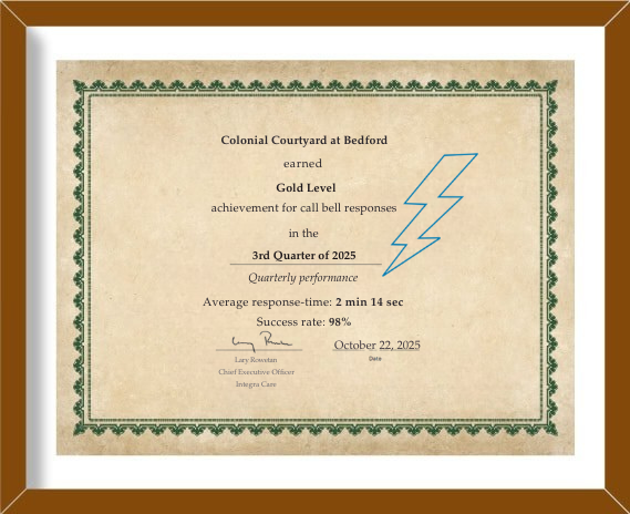 Colonial Courtyard at Bedford Attains IntegraCare’s Gold Level Callbell Response Award