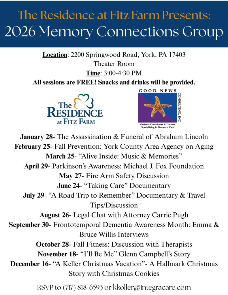 The Residence at Fitz Farm Announces Memory Connections Group Schedule