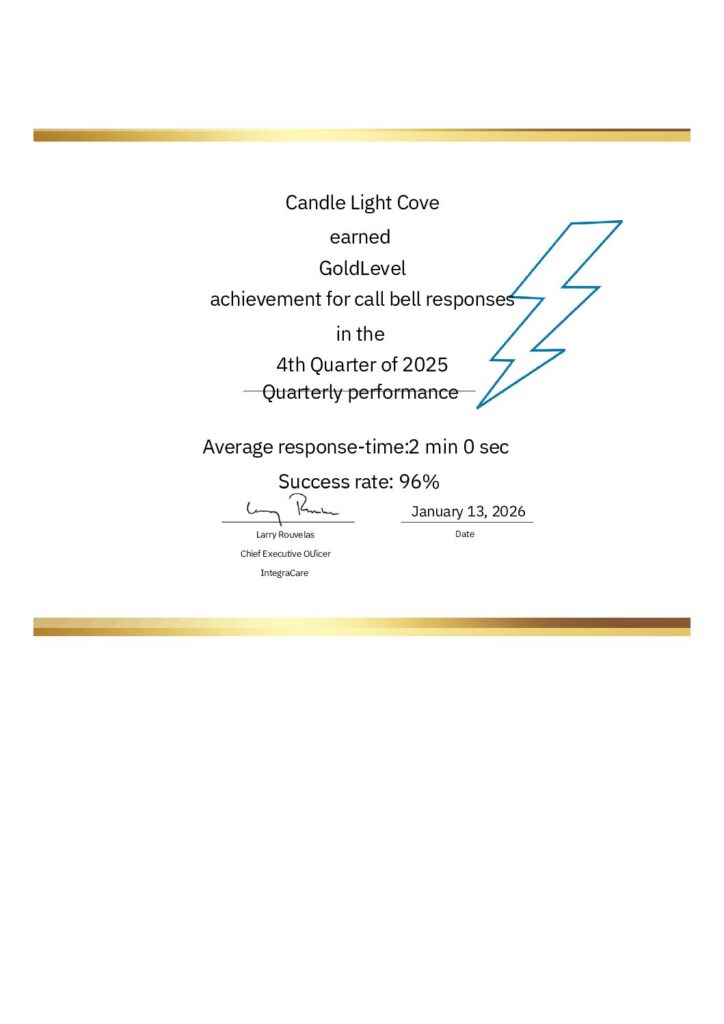 Candle Light Cove Earns Gold for Callbell Response Excellence