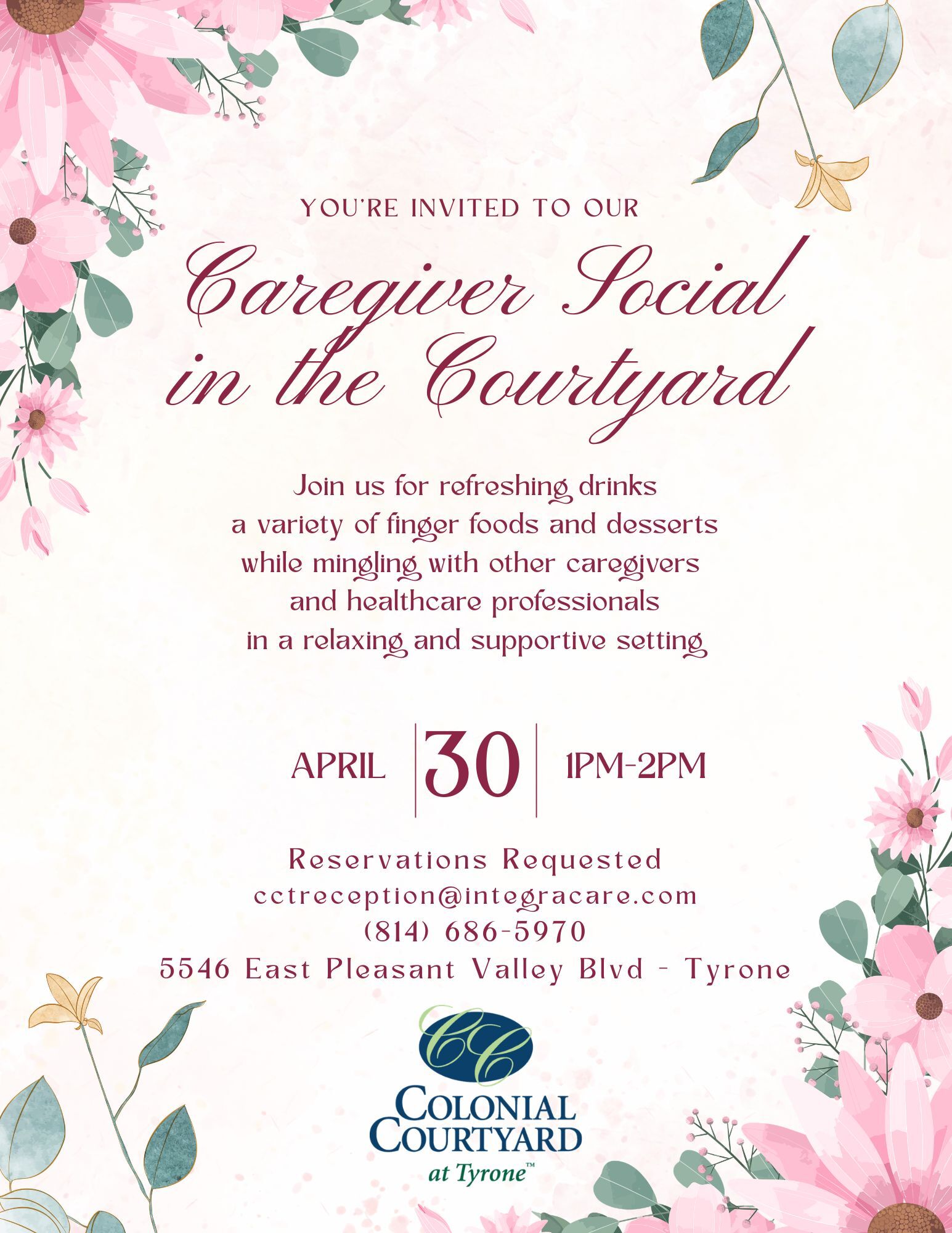 Colonial Courtyard at Tyrone Caregiver Courtyard Social Flyer