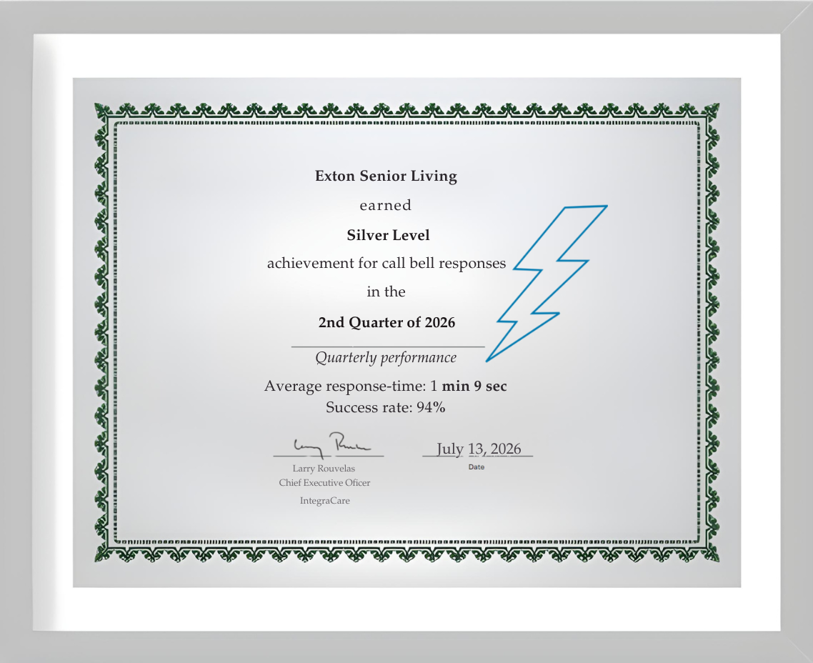 Exton Senior Living Silver Level Callbell Award